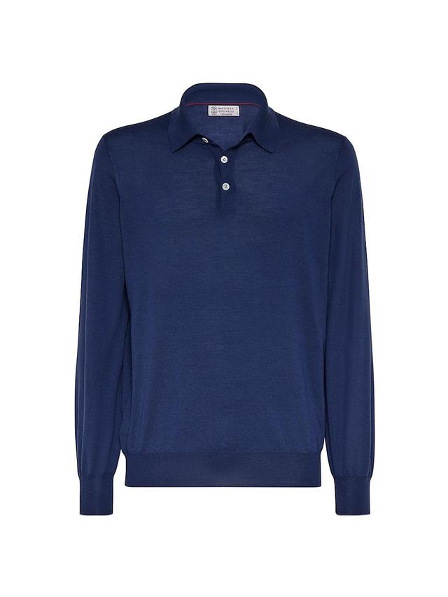 Mens Virgin Wool and Cashmere Polo Style Lightweight Sweater Product Image