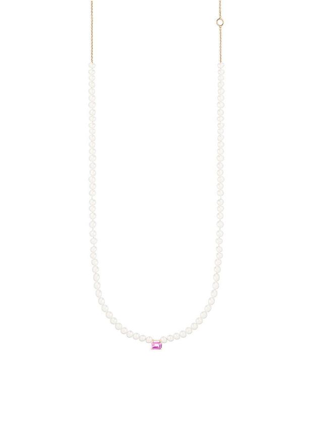 Womens Mini 18K Rose Gold, Pearl & Pink Topaz Necklace Product Image