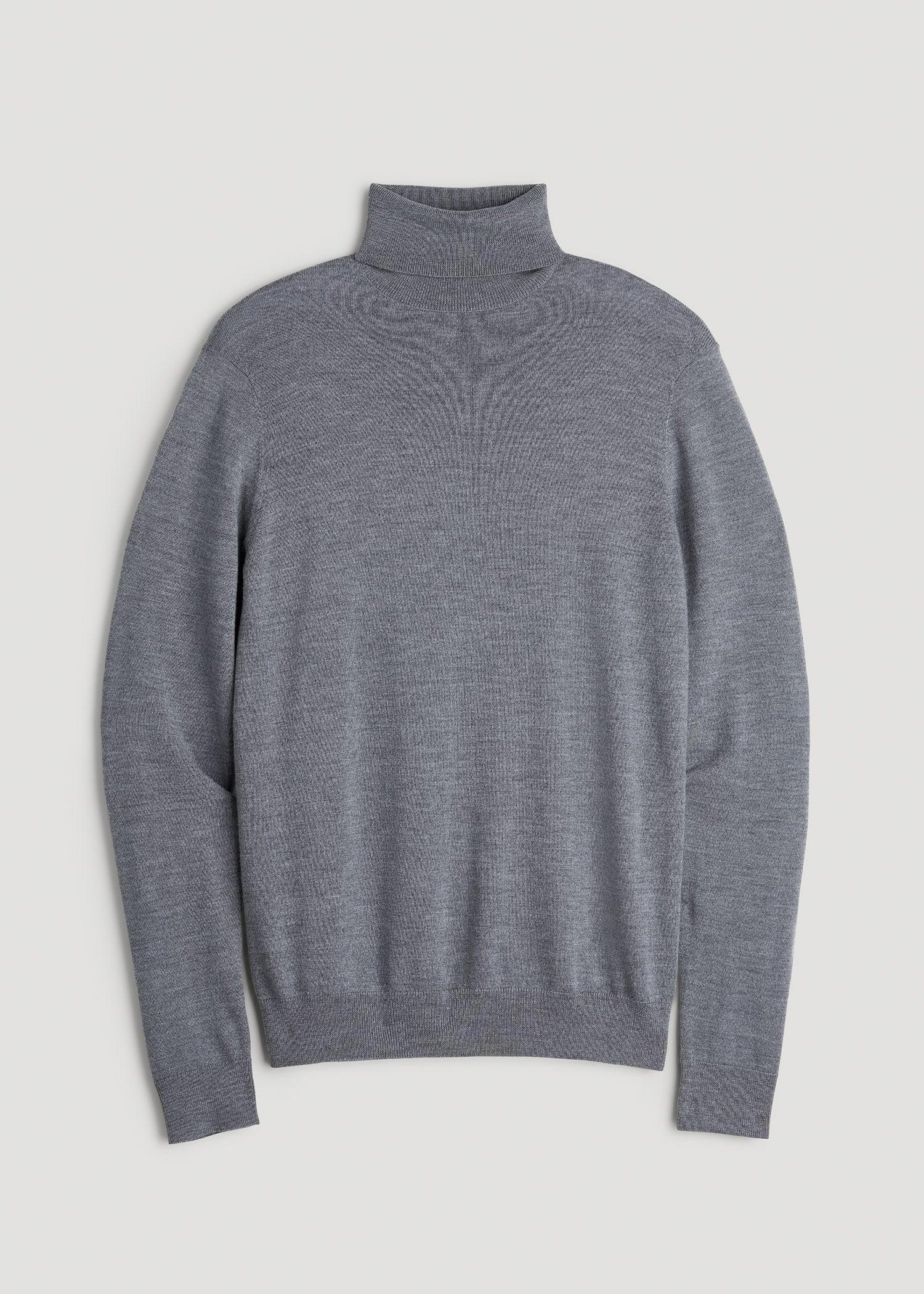 Merino Wool Turtleneck Sweater for Tall Men in Grey Mix Male Product Image