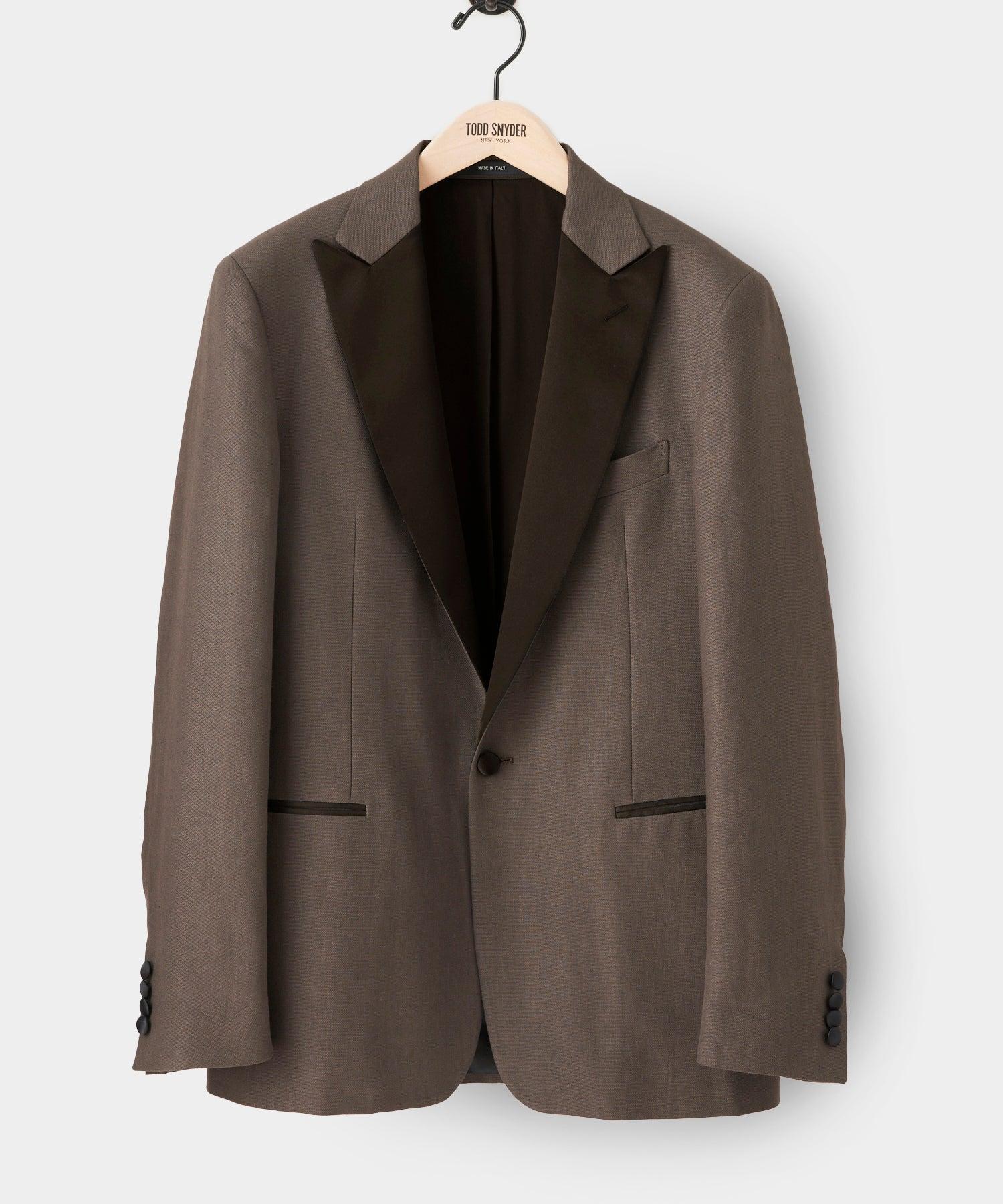 Italian Linen Peak Lapel Tuxedo Jacket in Brown Product Image