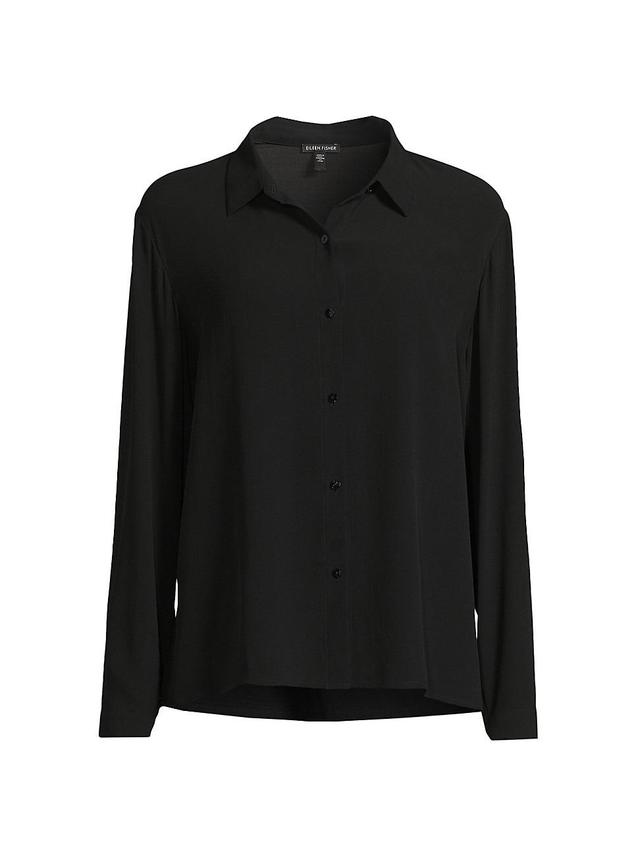 Eileen Fisher Silk Georgette Crepe Point Collar Long Sleeve Button Product Image