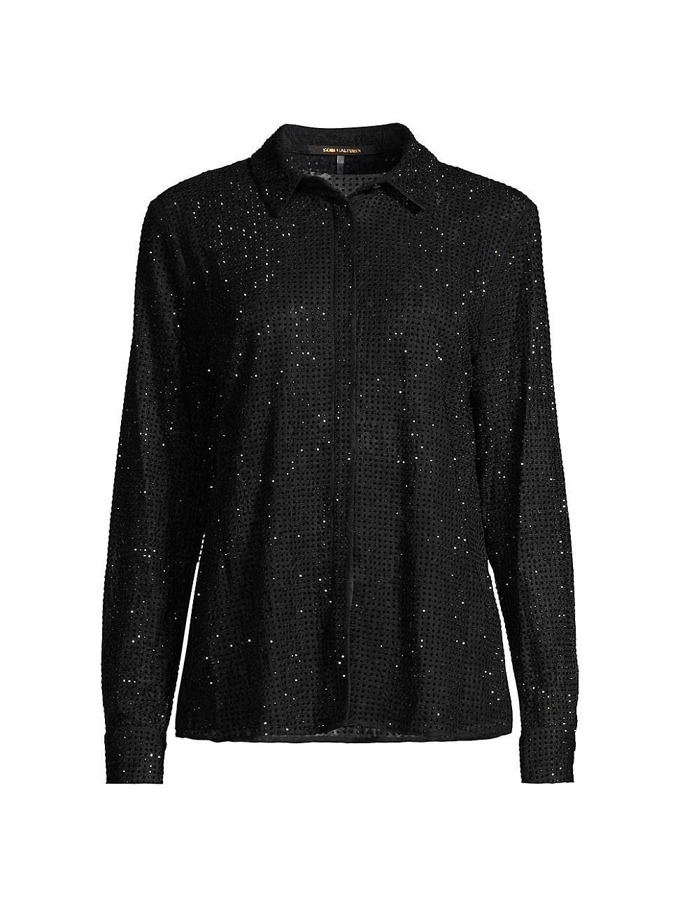 Womens Lucia Embellished Stretch Lace Button-Front Blouse Product Image