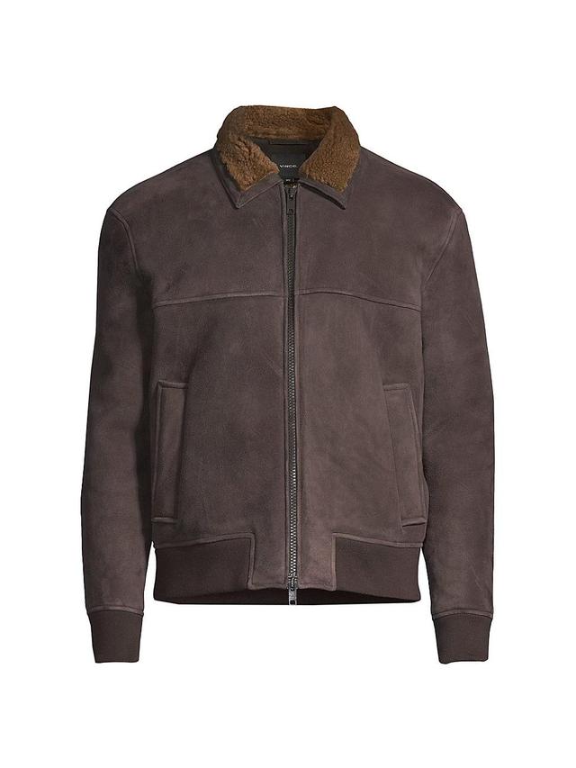 Mens Shearling-Lined Suede Bomber Jacket Product Image