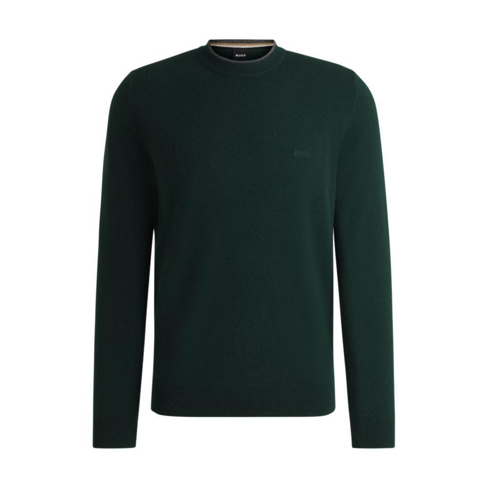 HUGO BOSS Virgin-wool Sweater With Embroidered Logo In Light Green Product Image