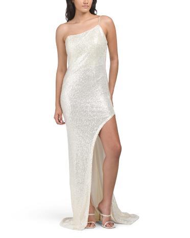 One Shoulder Sequin Gown With High Slit for Women Product Image