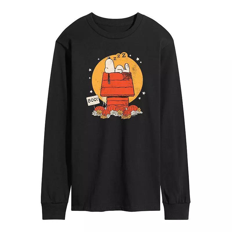 Mens Peanuts Snoopy Halloween Dog House Long Sleeve Graphic Tee Blue Product Image