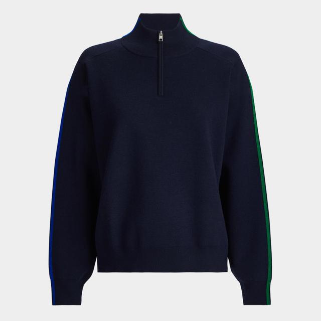 MERINO WOOL CONTRAST STRIPE QUARTER ZIP SWEATER Product Image