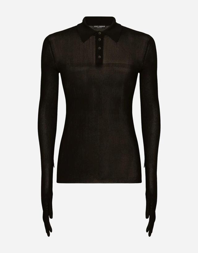 Ribbed Viscose Polo-shirt In Black Product Image