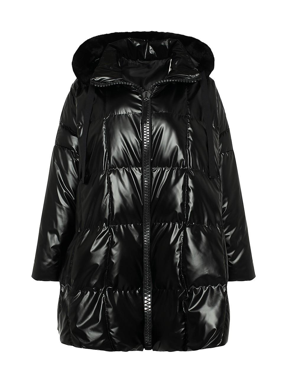 Womens Quilted Parka with Shearling Lamb Trim Product Image