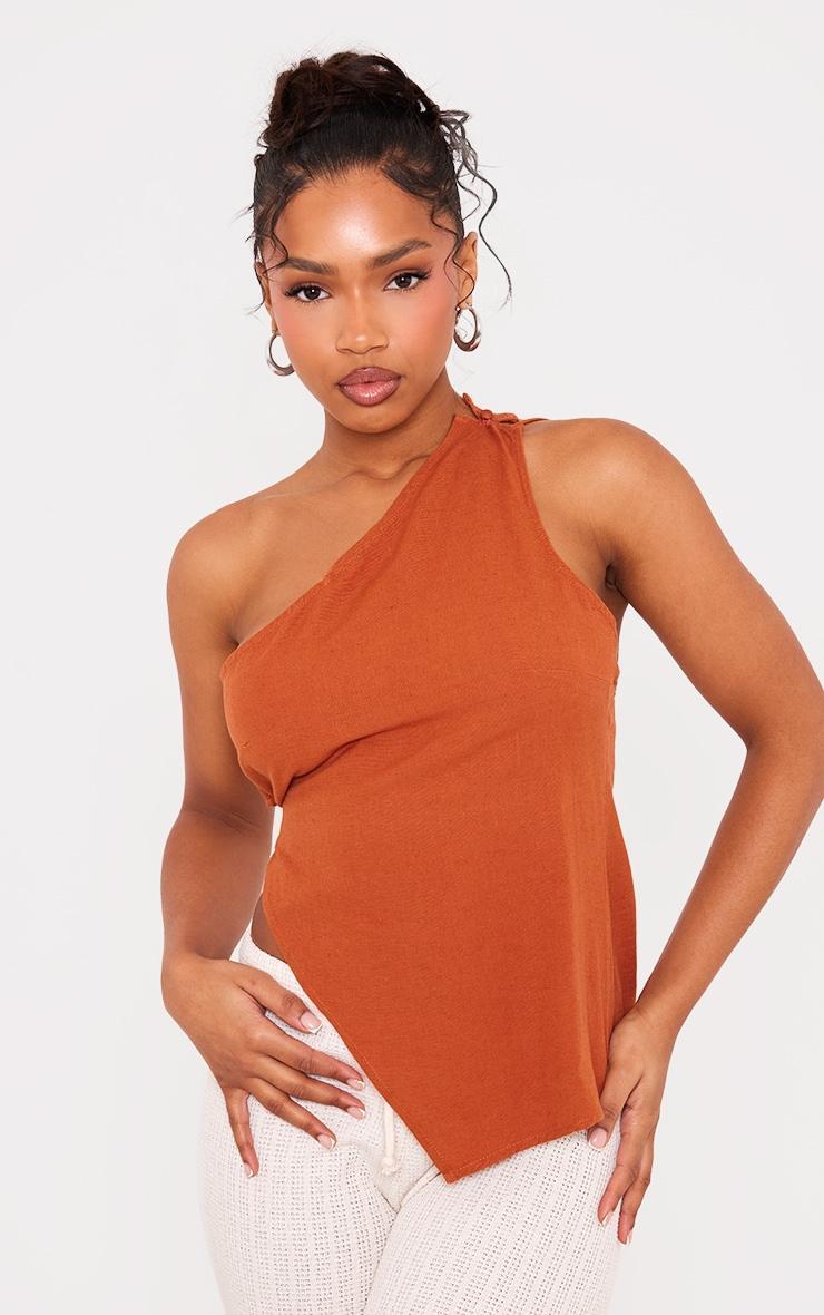 Rust Asymmetric Thin Strap Halter Neck Cami Top Product Image