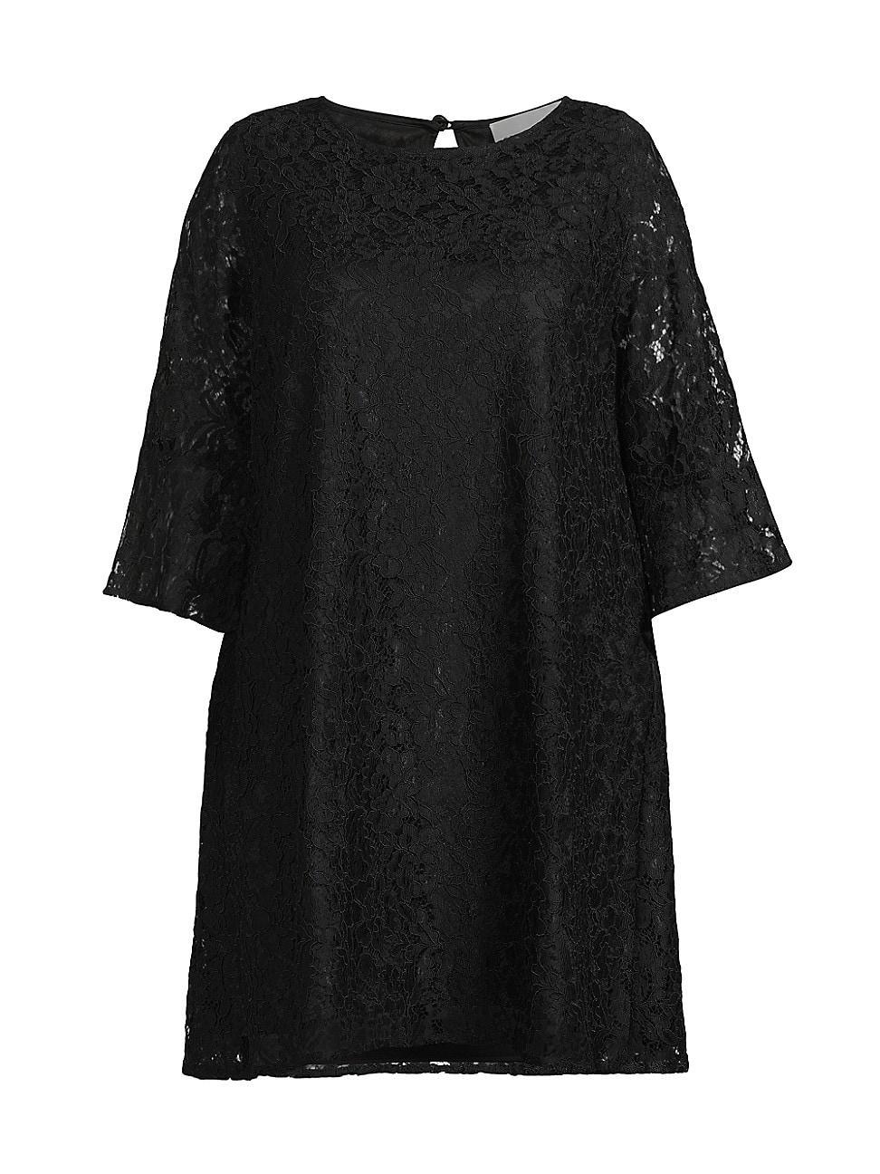 Caroline Rose Plus Size Julia Floral Lace 34 Ruffled Bell Sleeve Shift Dress Product Image