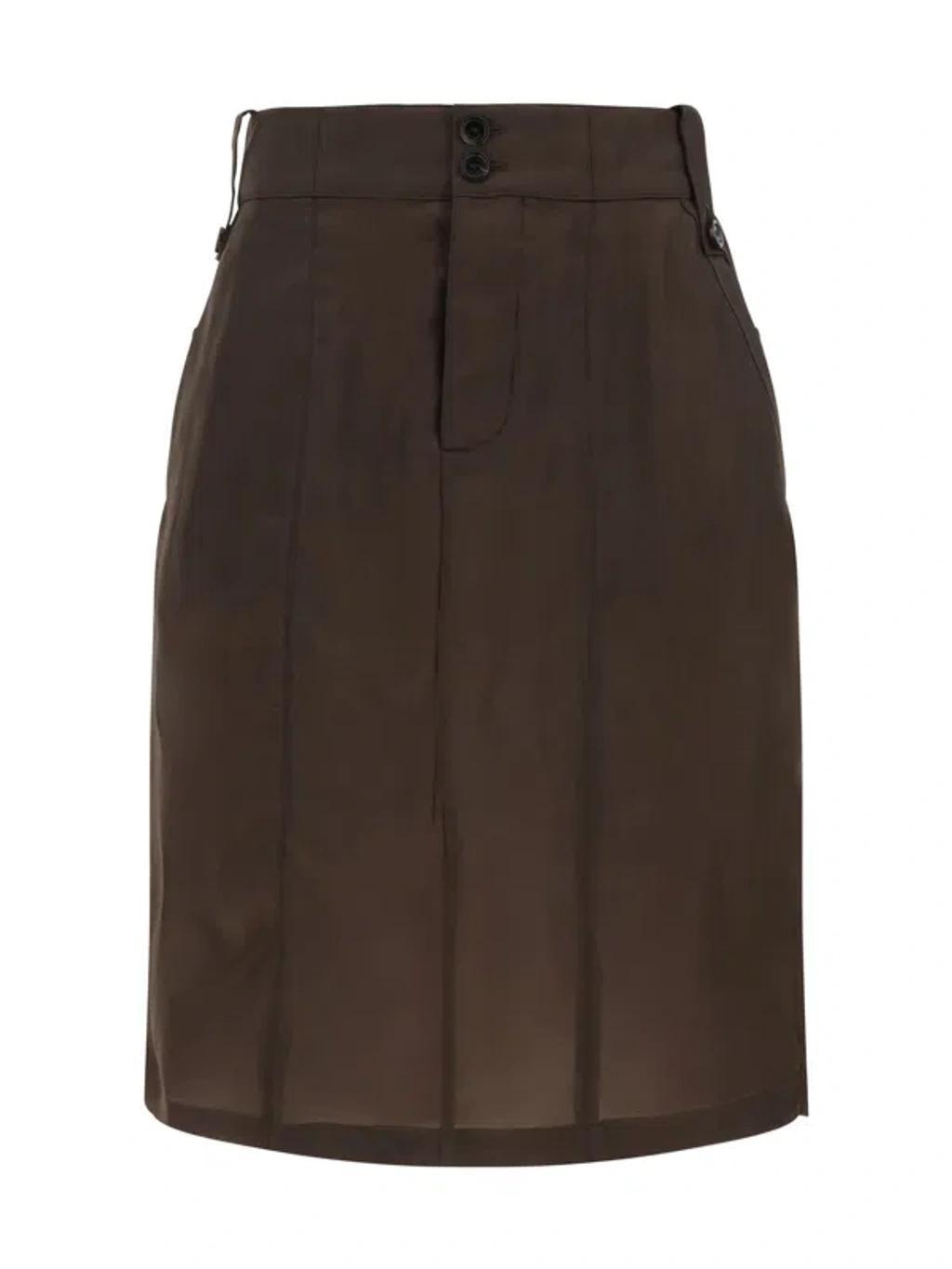 SAINT LAURENT Button Detailed Pencil Skirt In Brown Product Image