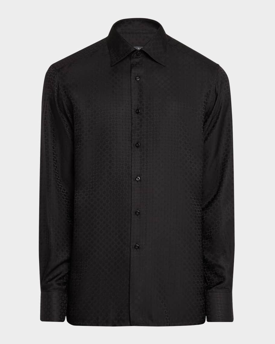 Men's Silk Geometric Jacquard Dress Shirt Product Image