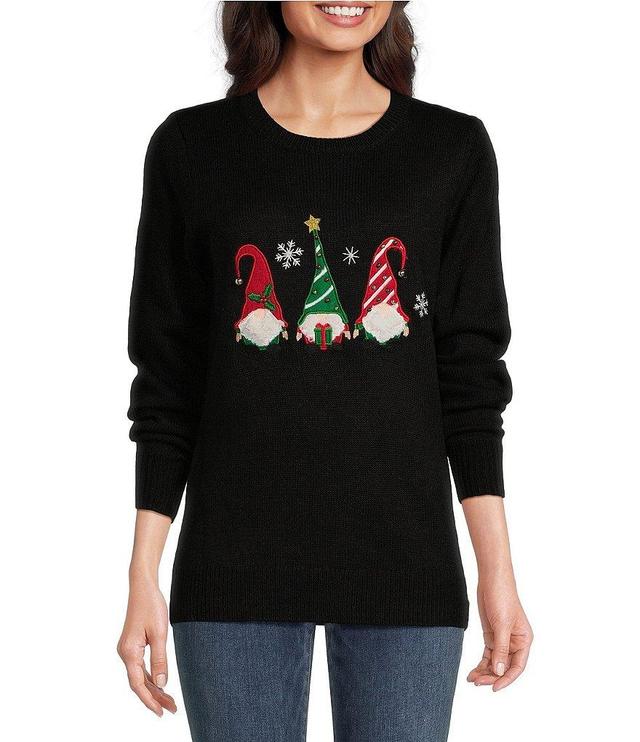 Lisa International Knit Sequin Embroidered Christmas Applique Detail Crew Neck Long Sleeve Sweater Product Image