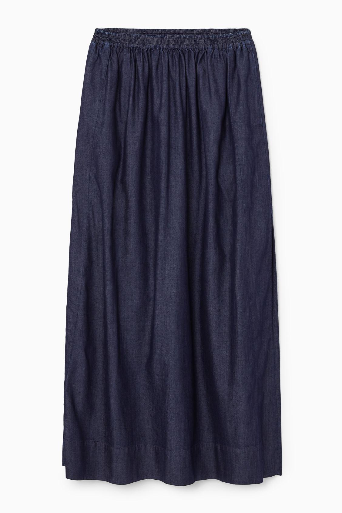 GATHERED DENIM MAXI SKIRT Product Image