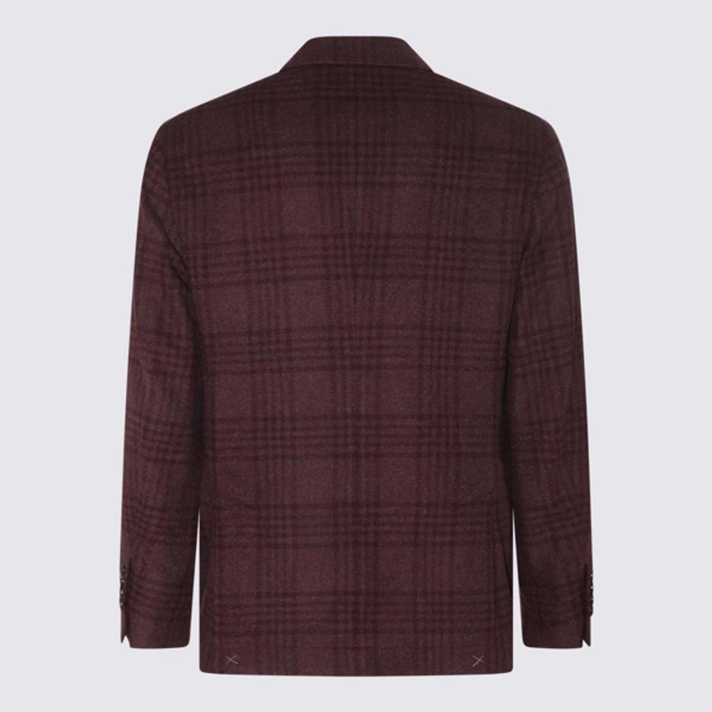 Burgundy Wool And Silk Blend Check Blazer In Multi Product Image