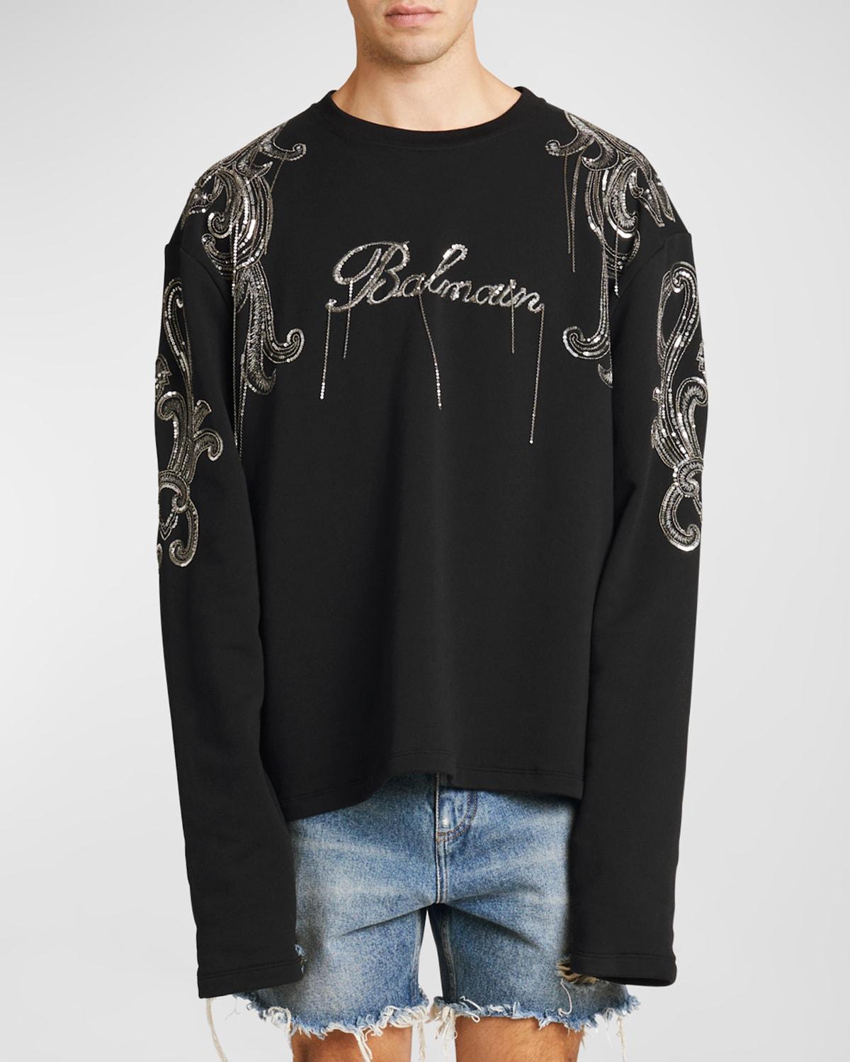 Mens Embroidered Chain Fringe Paisley Sweatshirt Product Image