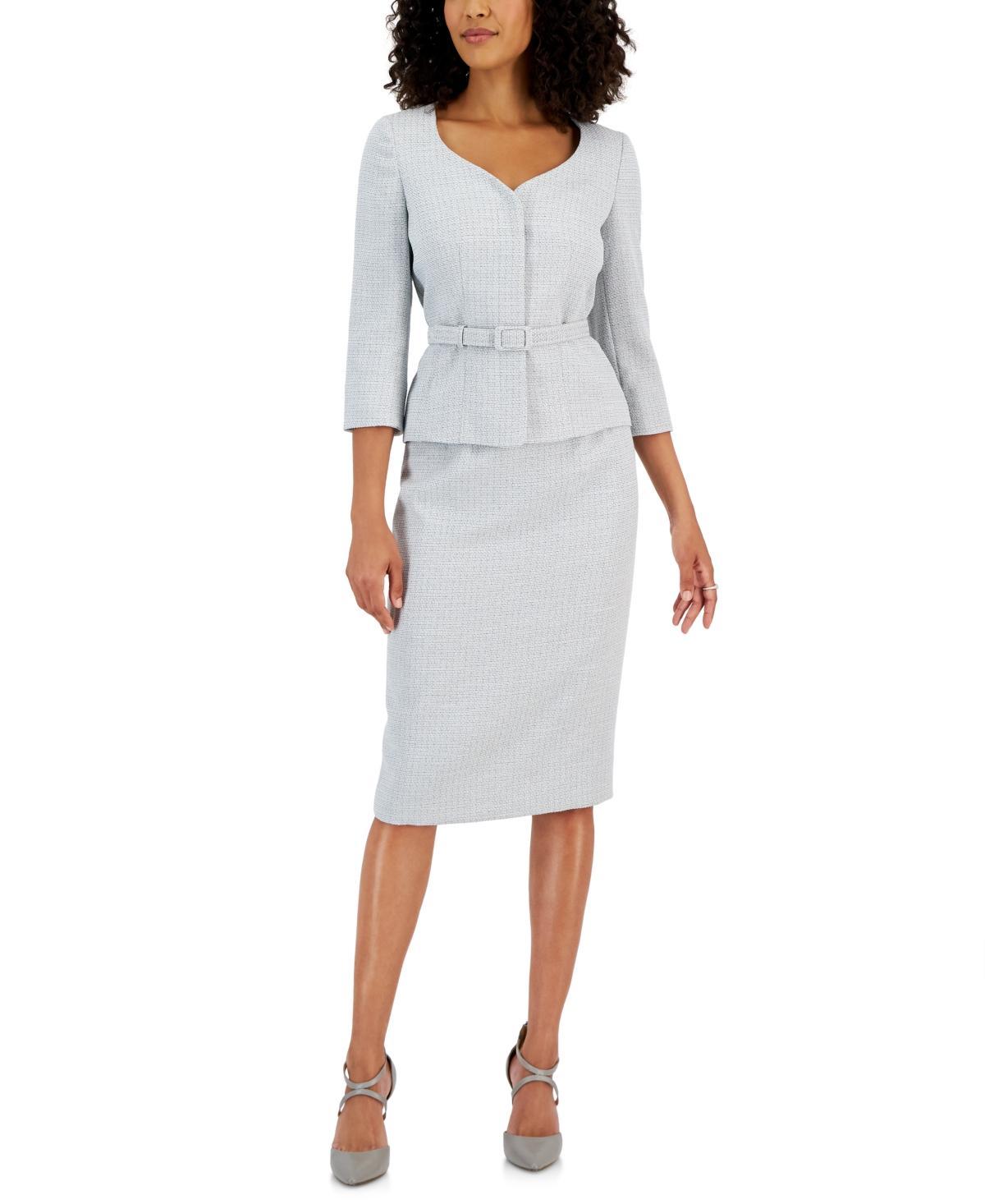 Women's Metallic Tweed Belted Jacket & Pencil Skirt Suit Product Image