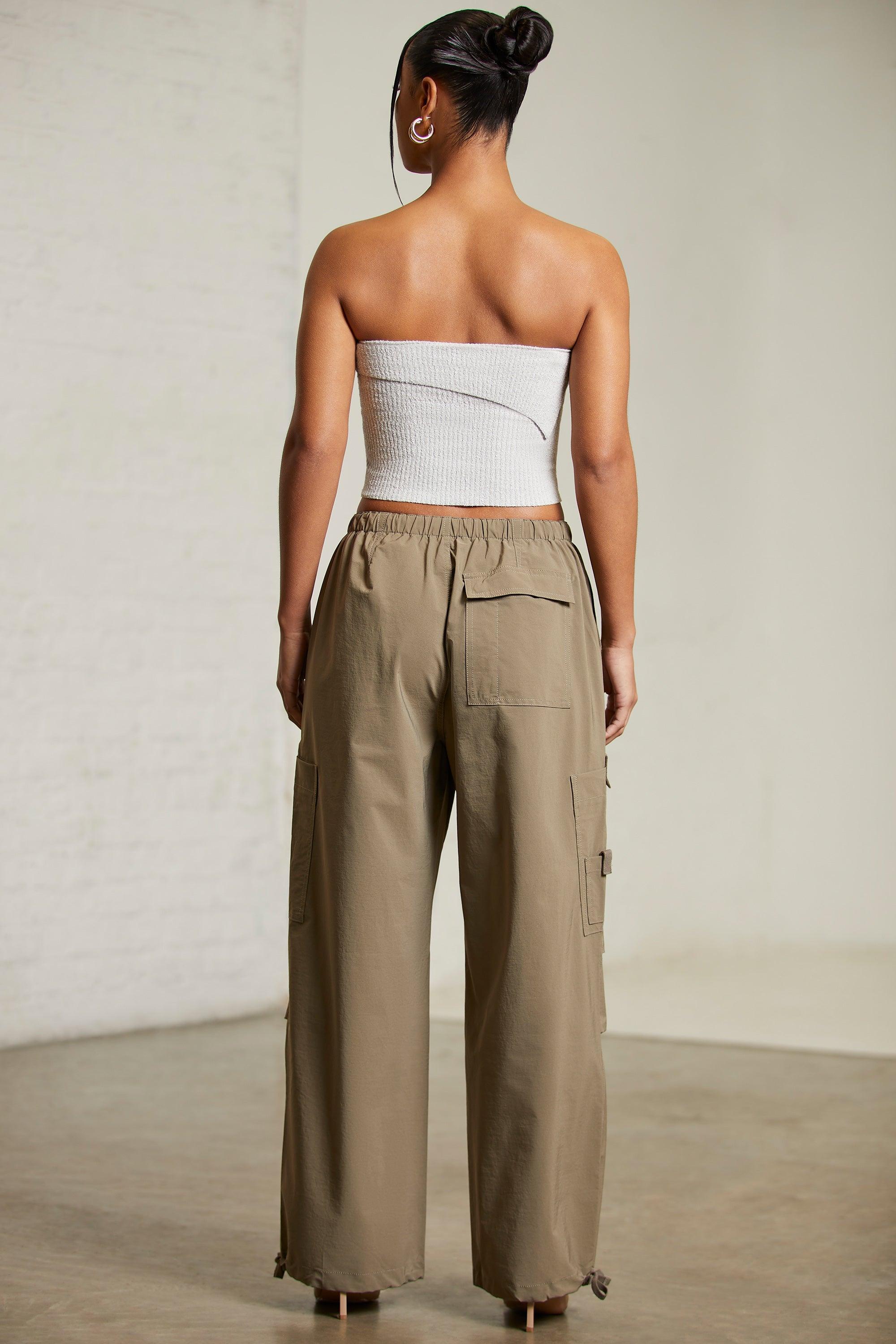 Wide Leg Cargo Trousers in Green Female Product Image