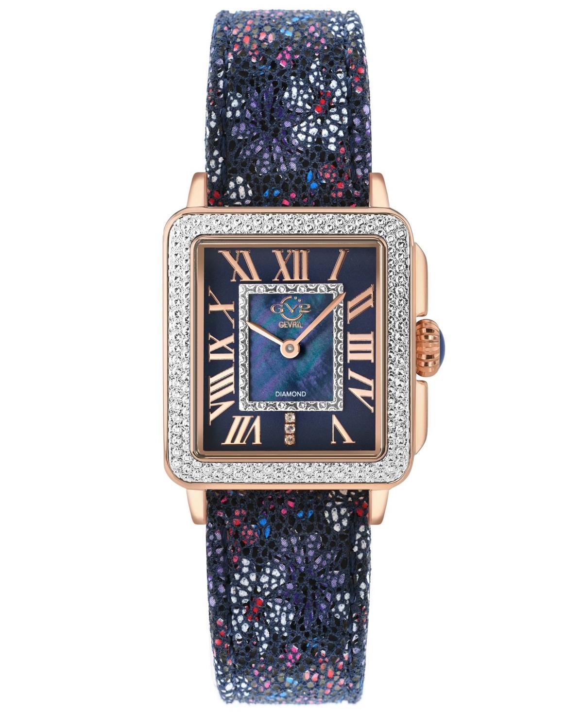 GV2 by Gevril Womens Padova Swiss Quartz Floral Blue Leather Watch 30mm Product Image