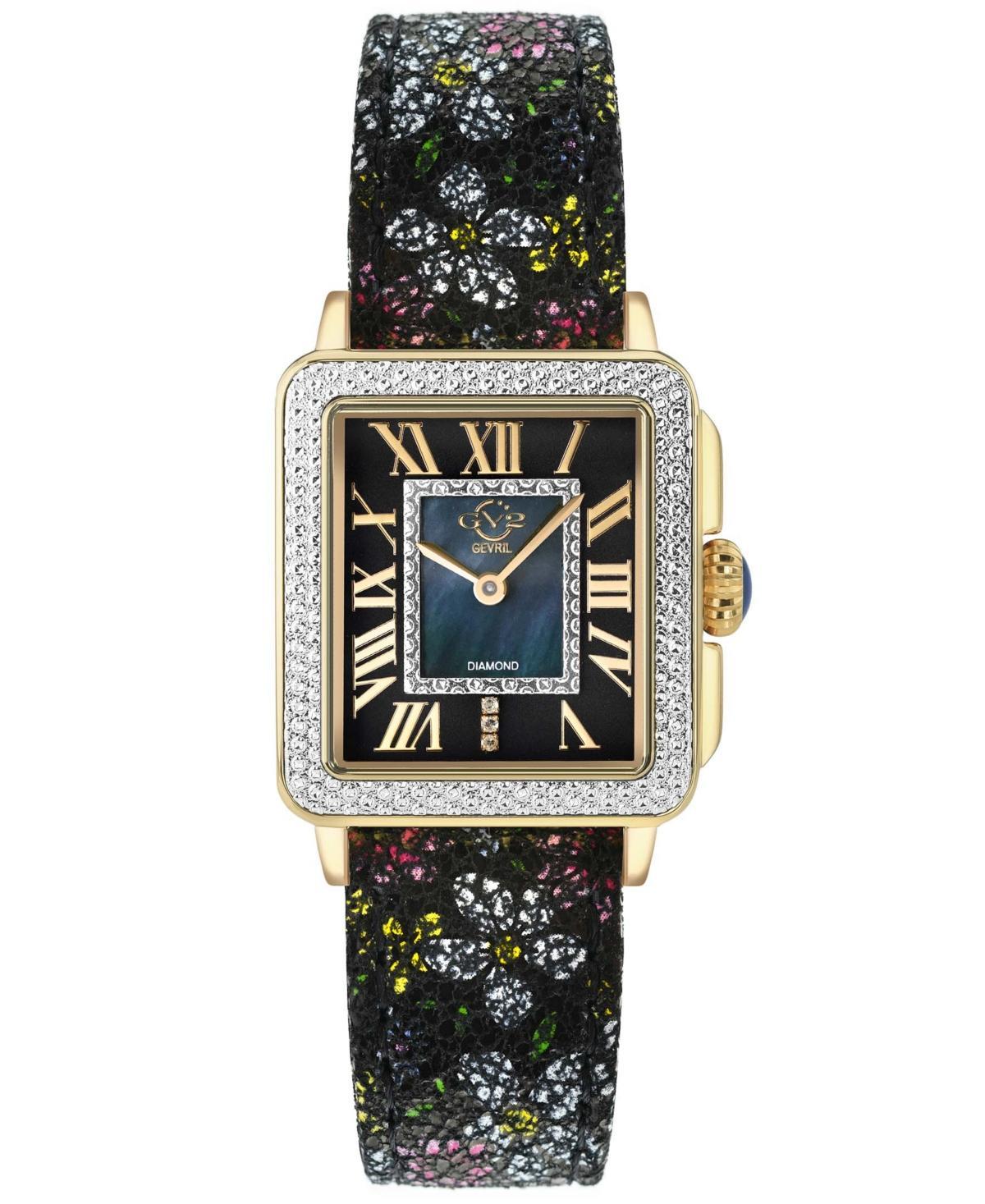 GV2 by Gevril Womens Swiss Quartz Padova Floral Black Leather Watch 30mm Product Image