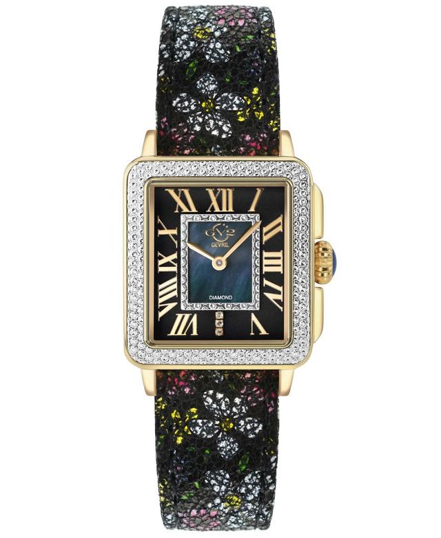 GV2 by Gevril Womens Swiss Quartz Padova Floral Black Leather Watch 30mm Product Image