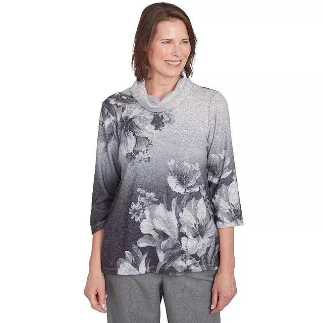 Petite Alfred Dunner Dramatic Floral Cowlneck Sweater, Womens Product Image