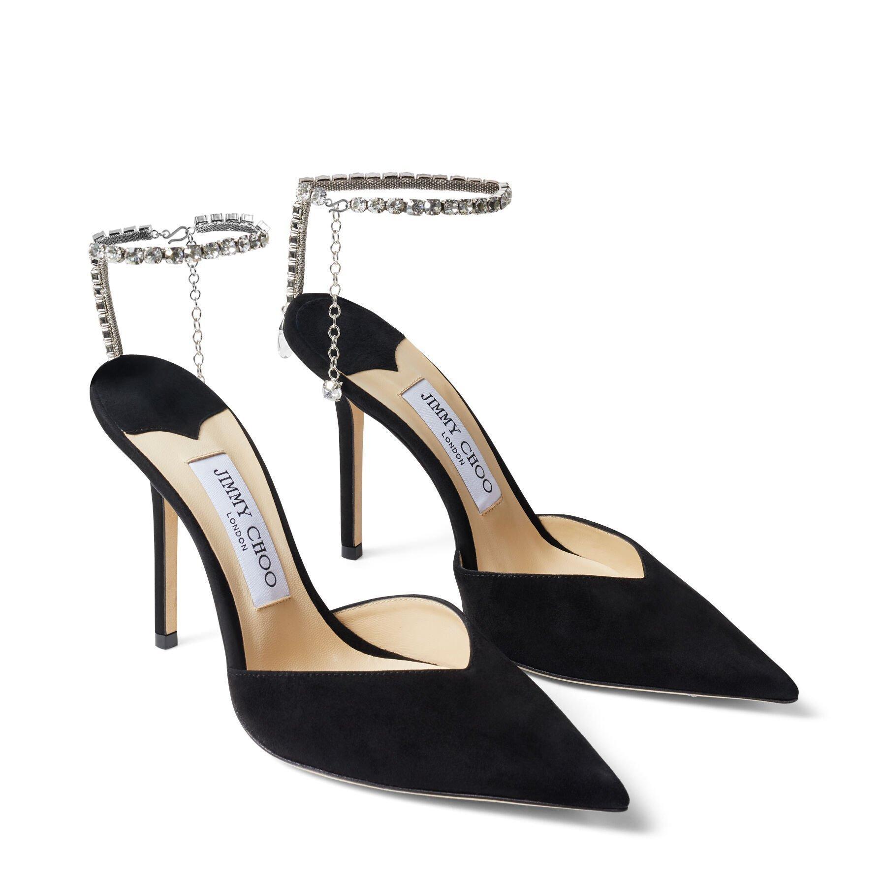 JIMMY CHOO Saeda 85 Crystal-embellished Velvet Pumps In Black Product Image