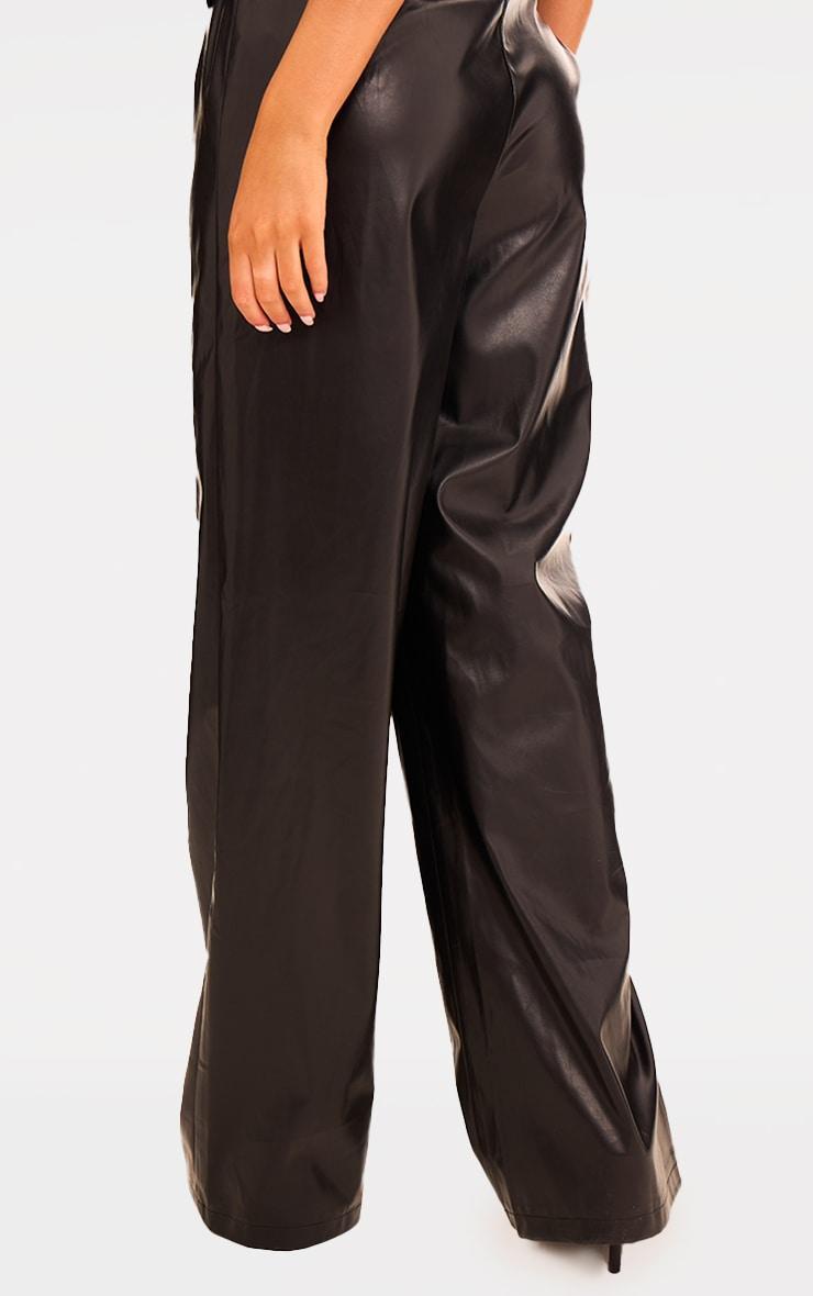 Black Faux Leather Mid Rise Wide Leg Pants Product Image