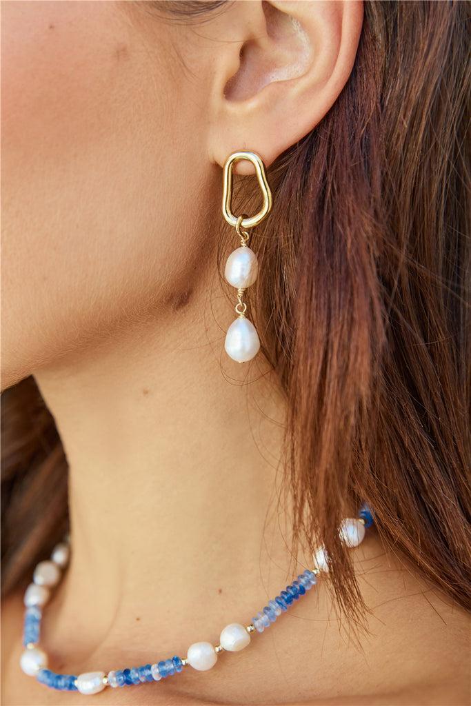 18k Gold Plated Sea Shore Pearls Earrings Gold Product Image