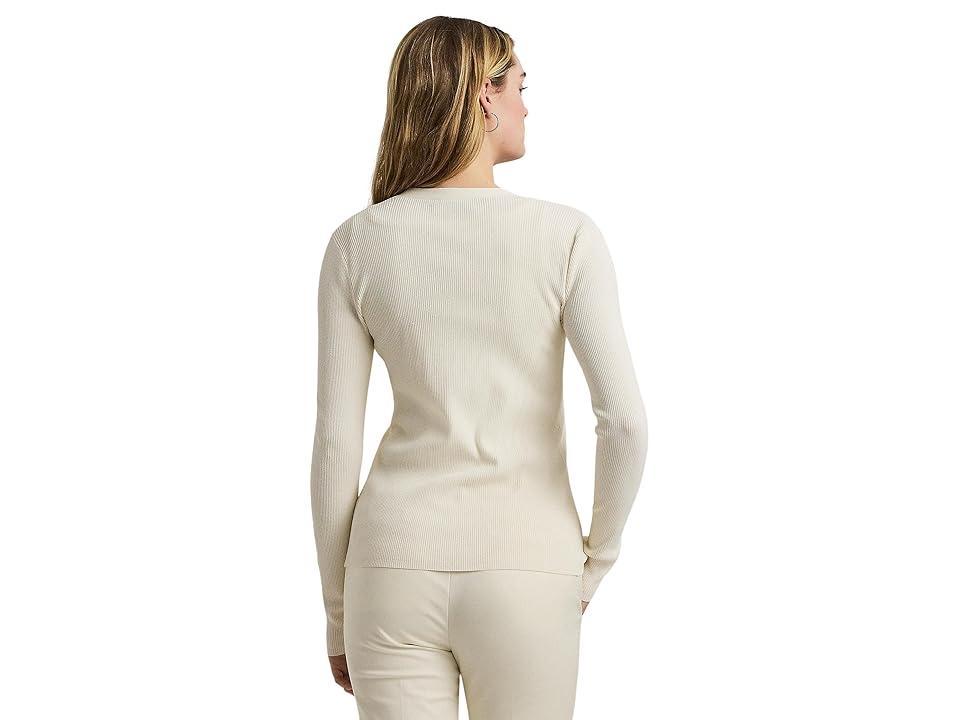 LAUREN Ralph Lauren Ribbed V-Neck Cardigan (Mascarpone Cream) Women's Sweater Product Image