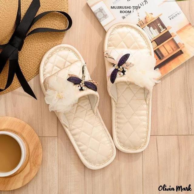 Olivia Mark – Slippers female home big red dragonfly flower slippers silent slippers Product Image