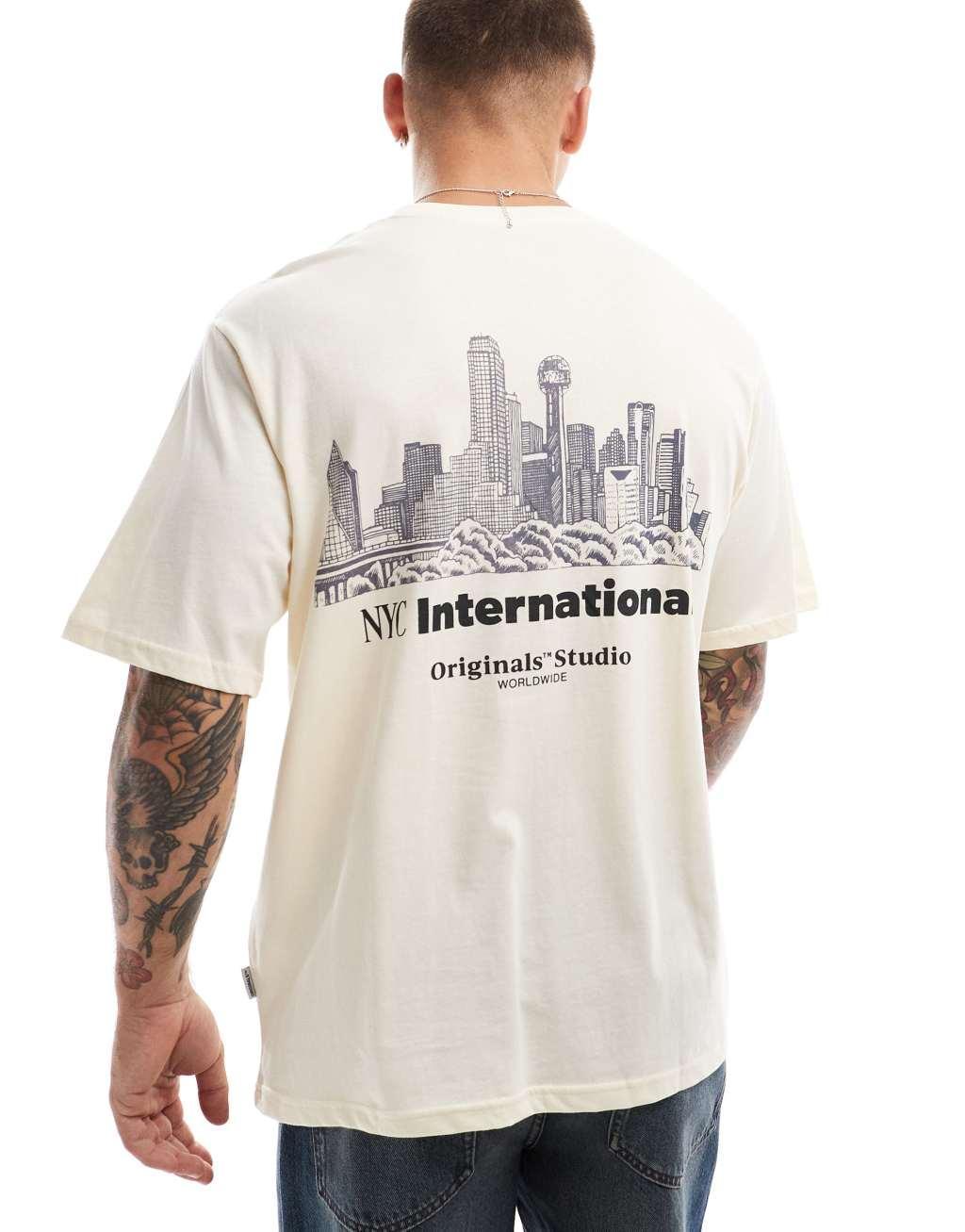 Jack & Jones oversized t-shirt with NYC back print in buttercream Product Image