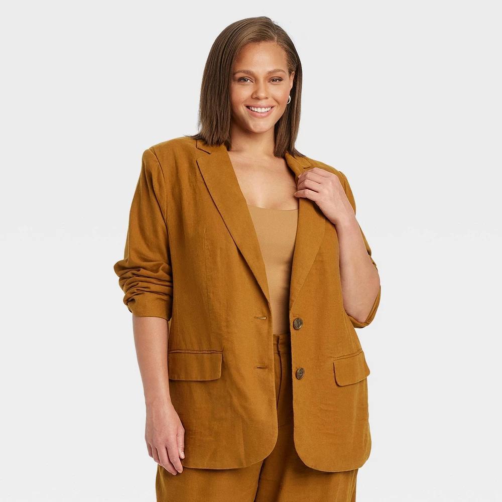 Womens Linen Blazer - A New Day Rust 3X Product Image