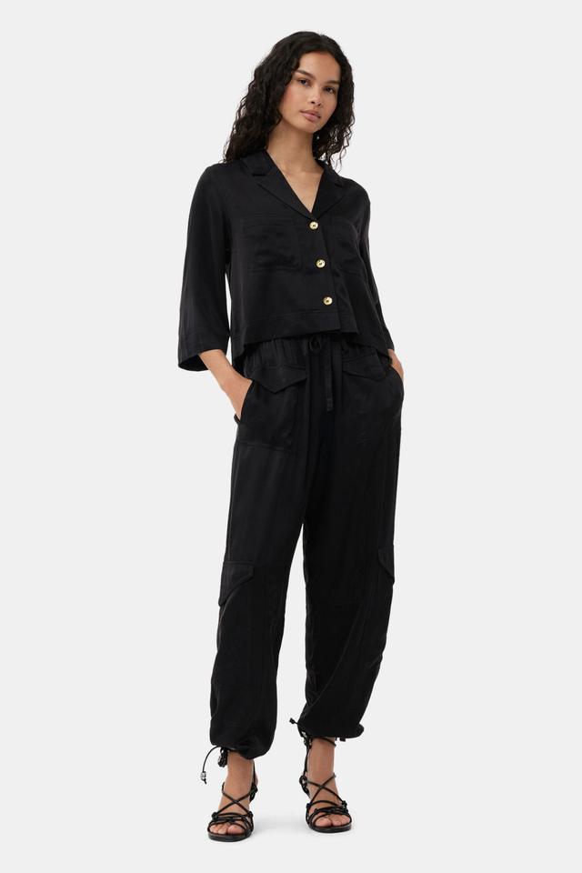 Black Washed Satin Pocket Pants Product Image