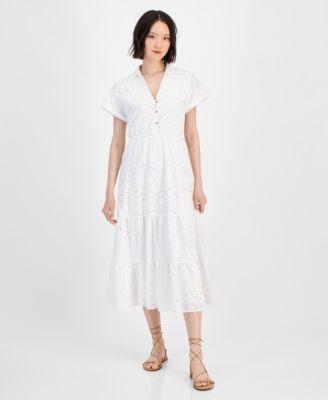 Sam Edelman Womens Eyelet Short-Sleeve Midi Shirtdress Product Image