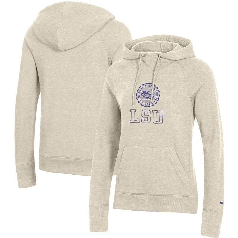 Womens Champion Heathered Oatmeal LSU Tigers College Seal Pullover Hoodie Product Image