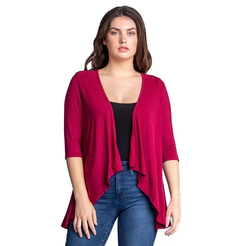 Womens 24Seven Comfort Apparel Elbow Length Sleeve Open Cardigan Red Product Image