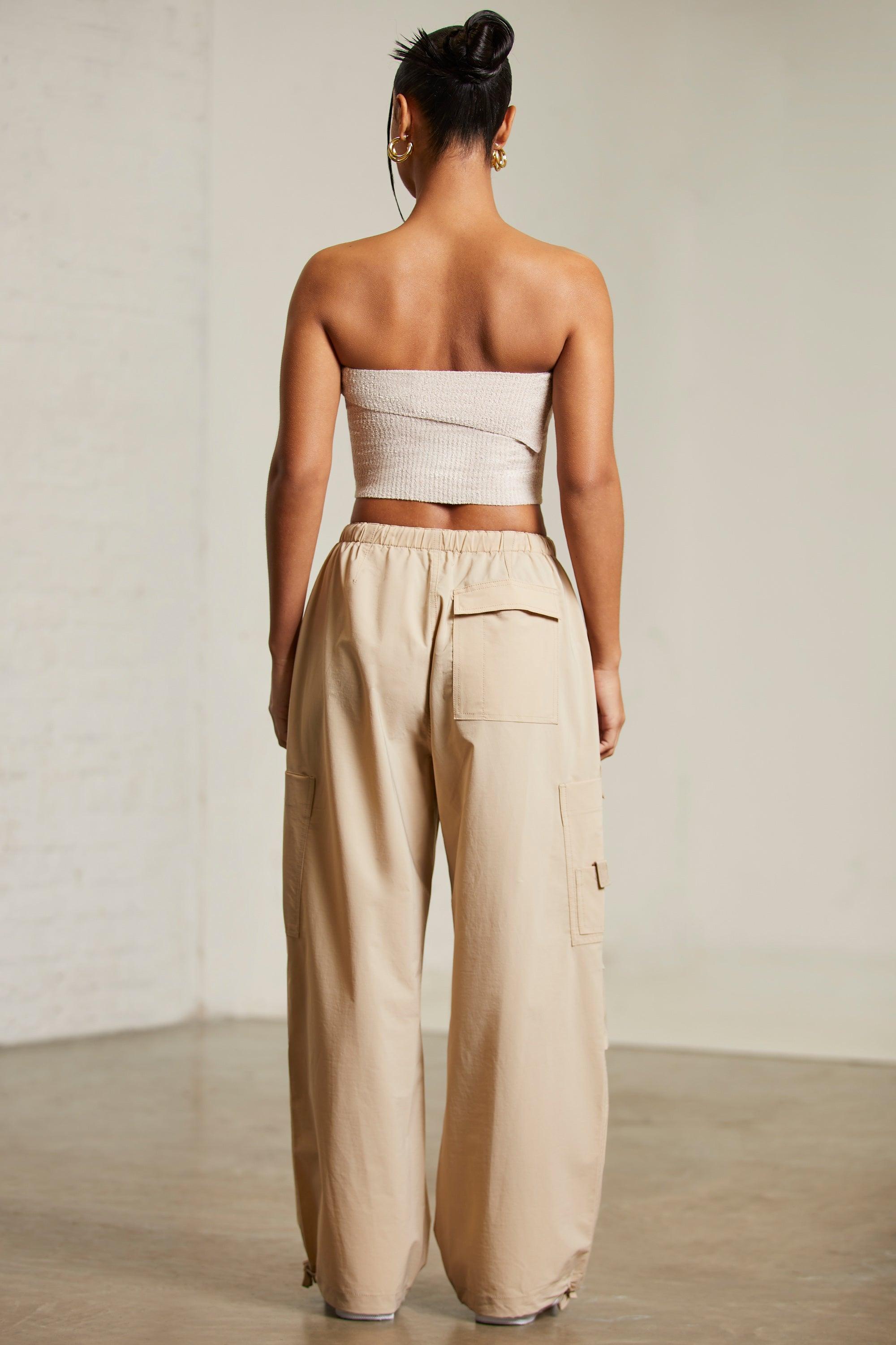 Wide Leg Cargo Trousers in Beige Female Product Image