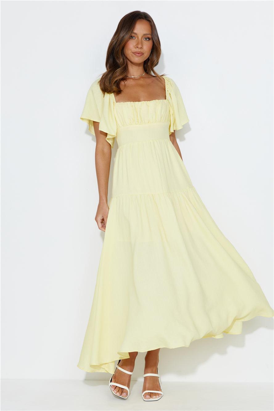 Summertime Heat Puff Sleeve Maxi Dress Yellow Product Image