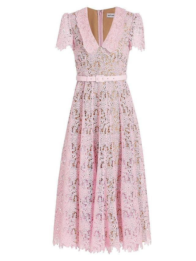 Womens Guipure Lace Belted Midi-Dress Product Image