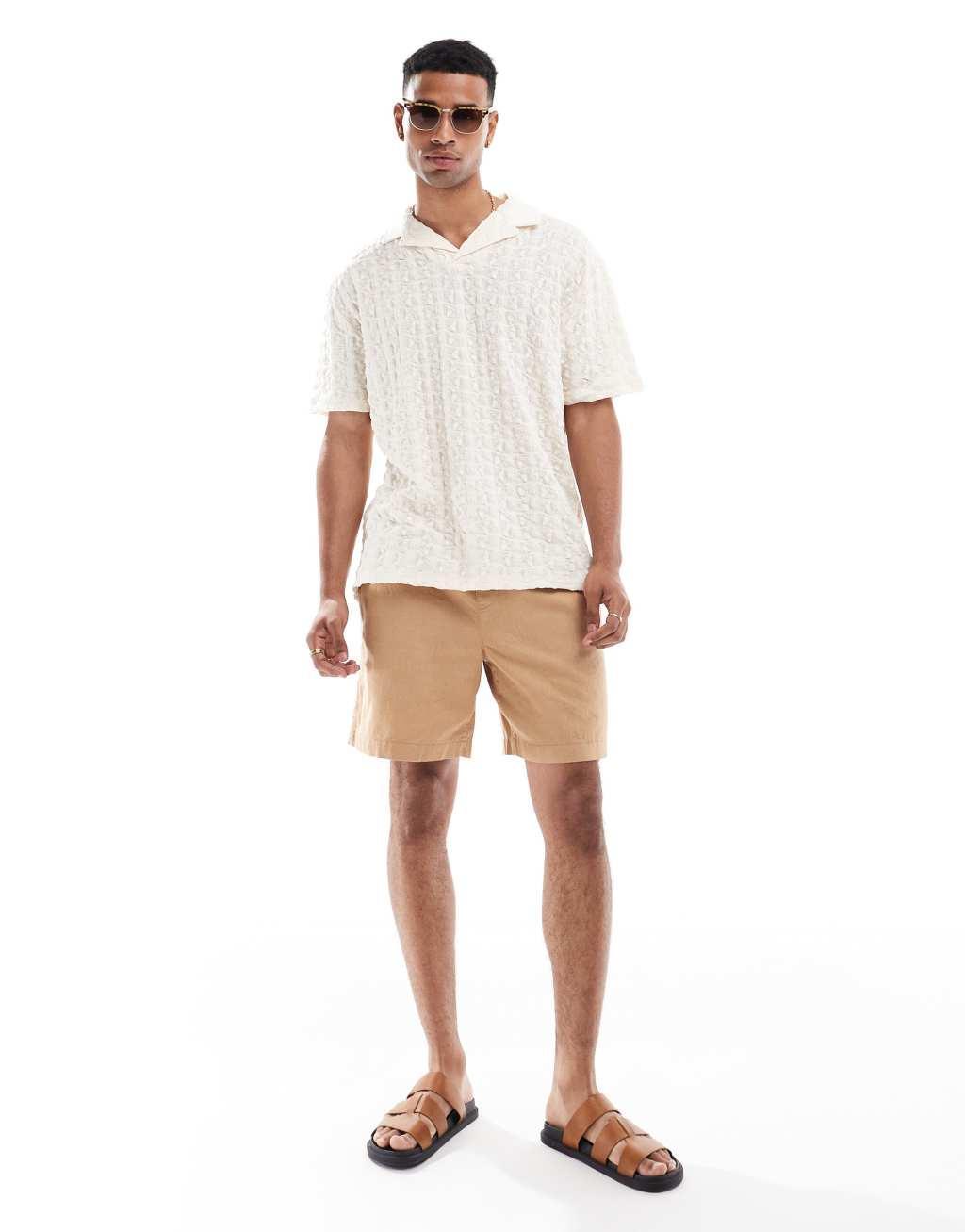 ASOS DESIGN relaxed polo with revere collar in beige texture Product Image