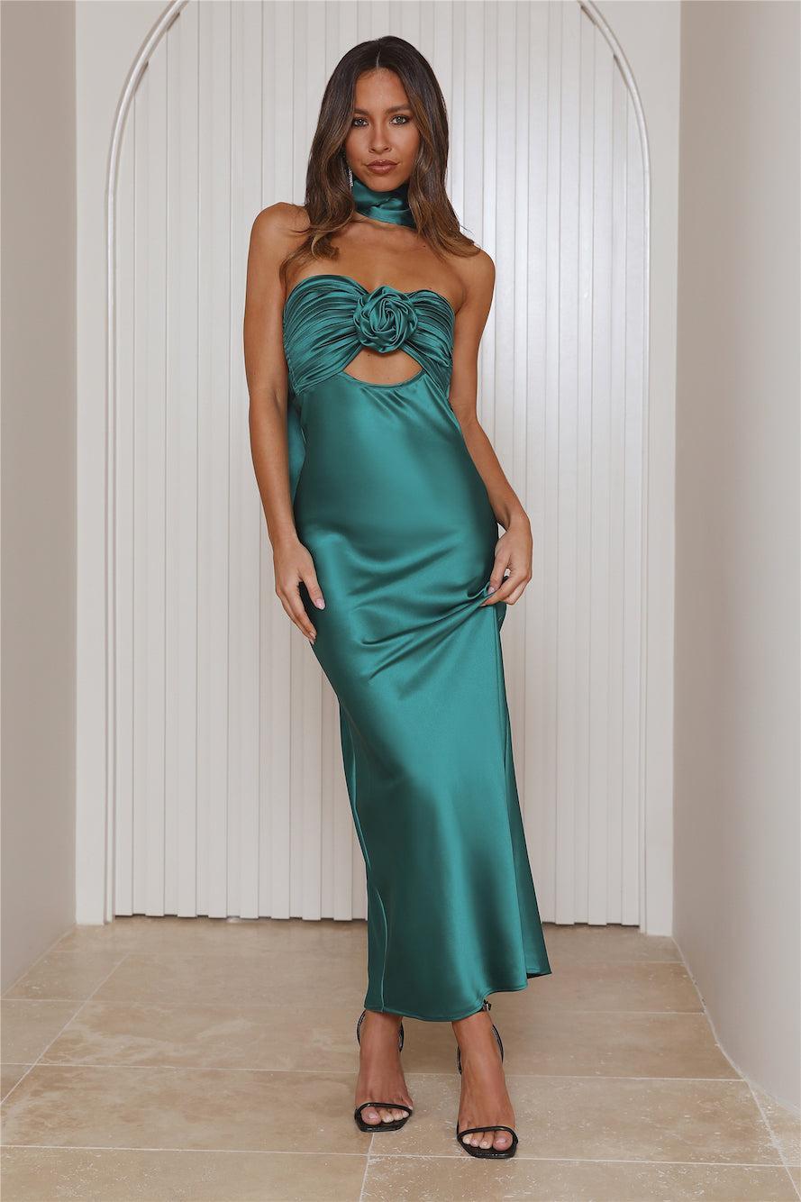 Trend Lover Satin Maxi Dress Emerald Product Image