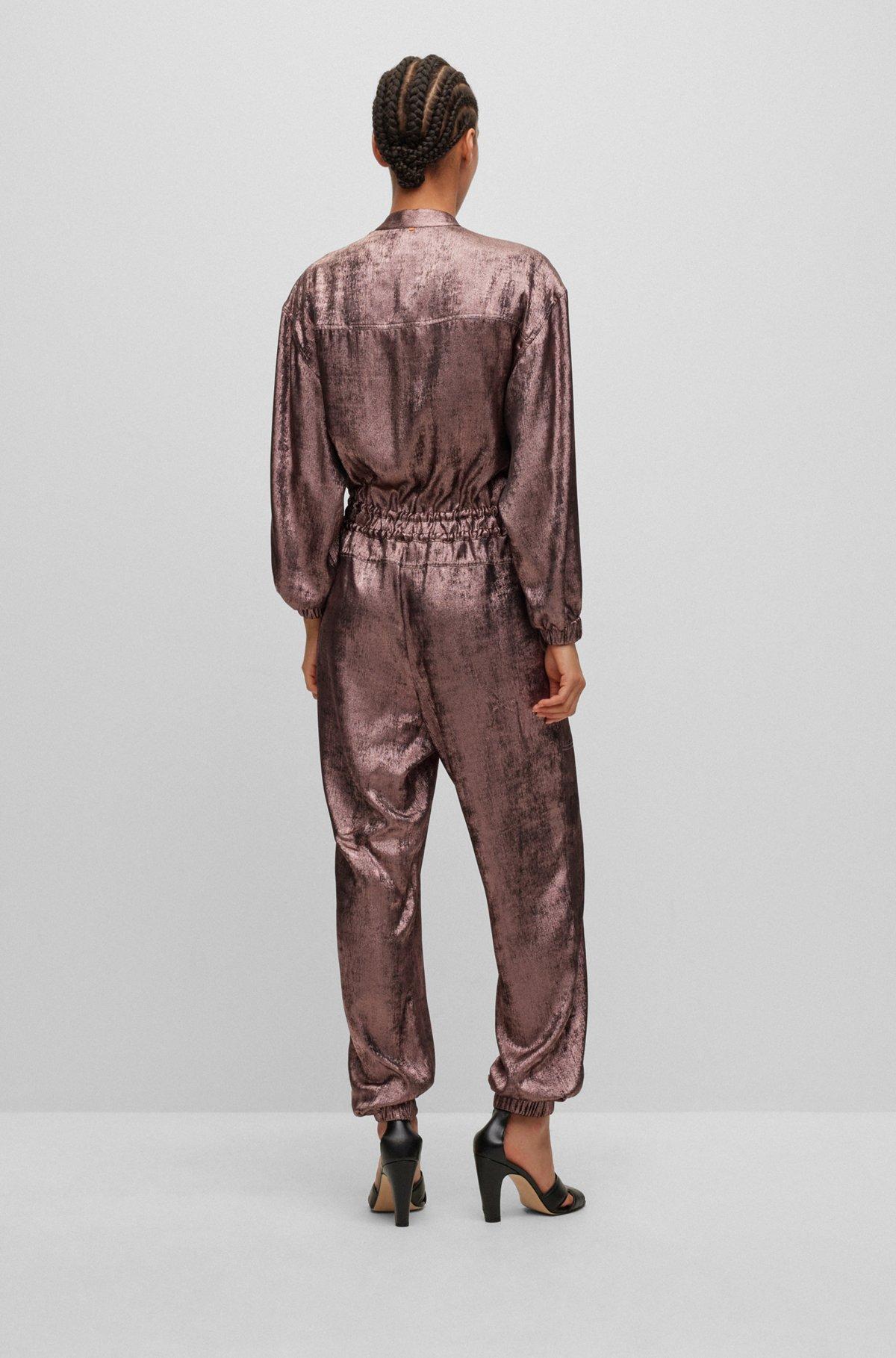 Relaxed-fit jumpsuit in metallic material with elastic waist Product Image