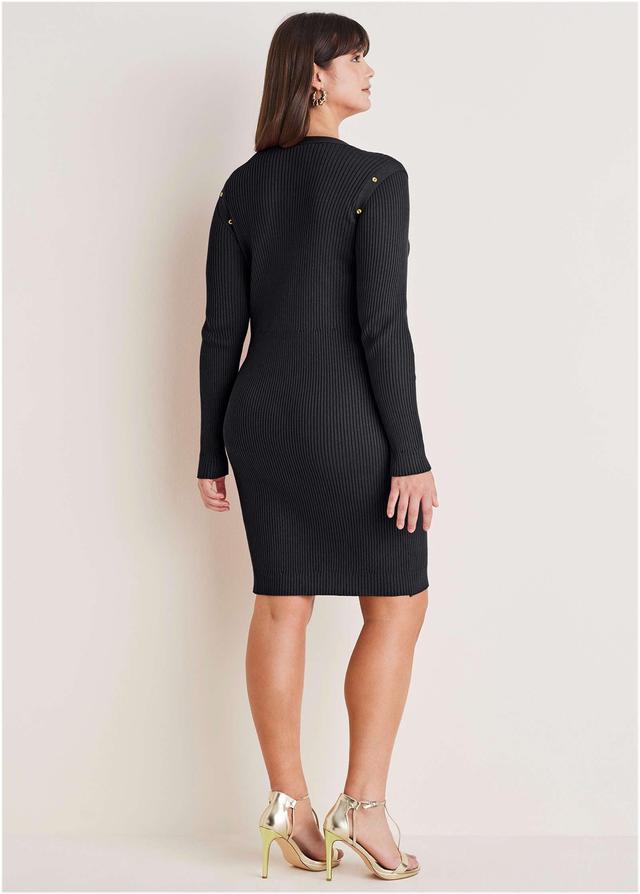 Button Detail Sweater Dress - Black Product Image