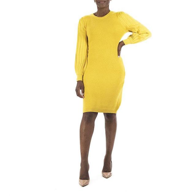 Womens Nina Leonard Bubble-Pleat Sweater Dress Yellow Product Image