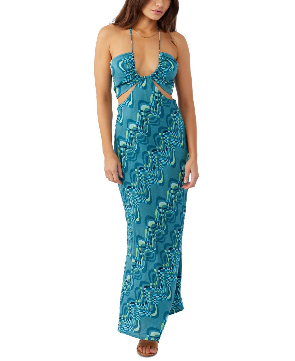 ONeill Juniors Lila Printed Cutout Halter Maxi Dress Product Image