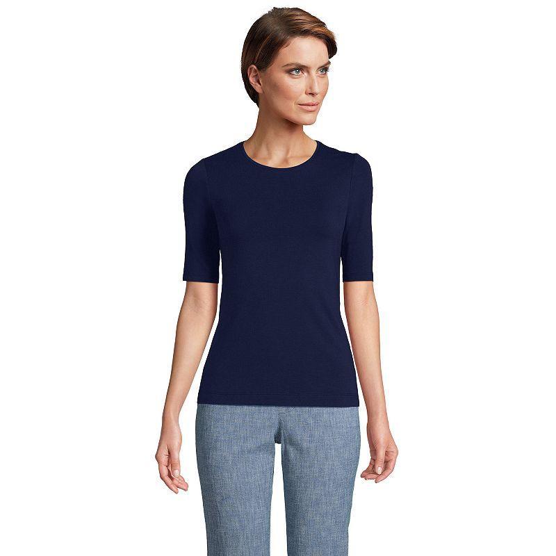 Petite Lands End Lightweight Cotton Modal Elbow Sleeve Crew Neck Tee, Womens Product Image