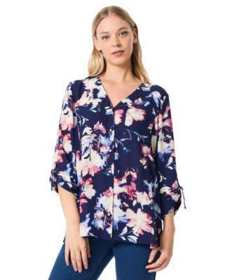 Jones New York Womens 3/4-Sleeve Floral V-Neck Tunic Product Image