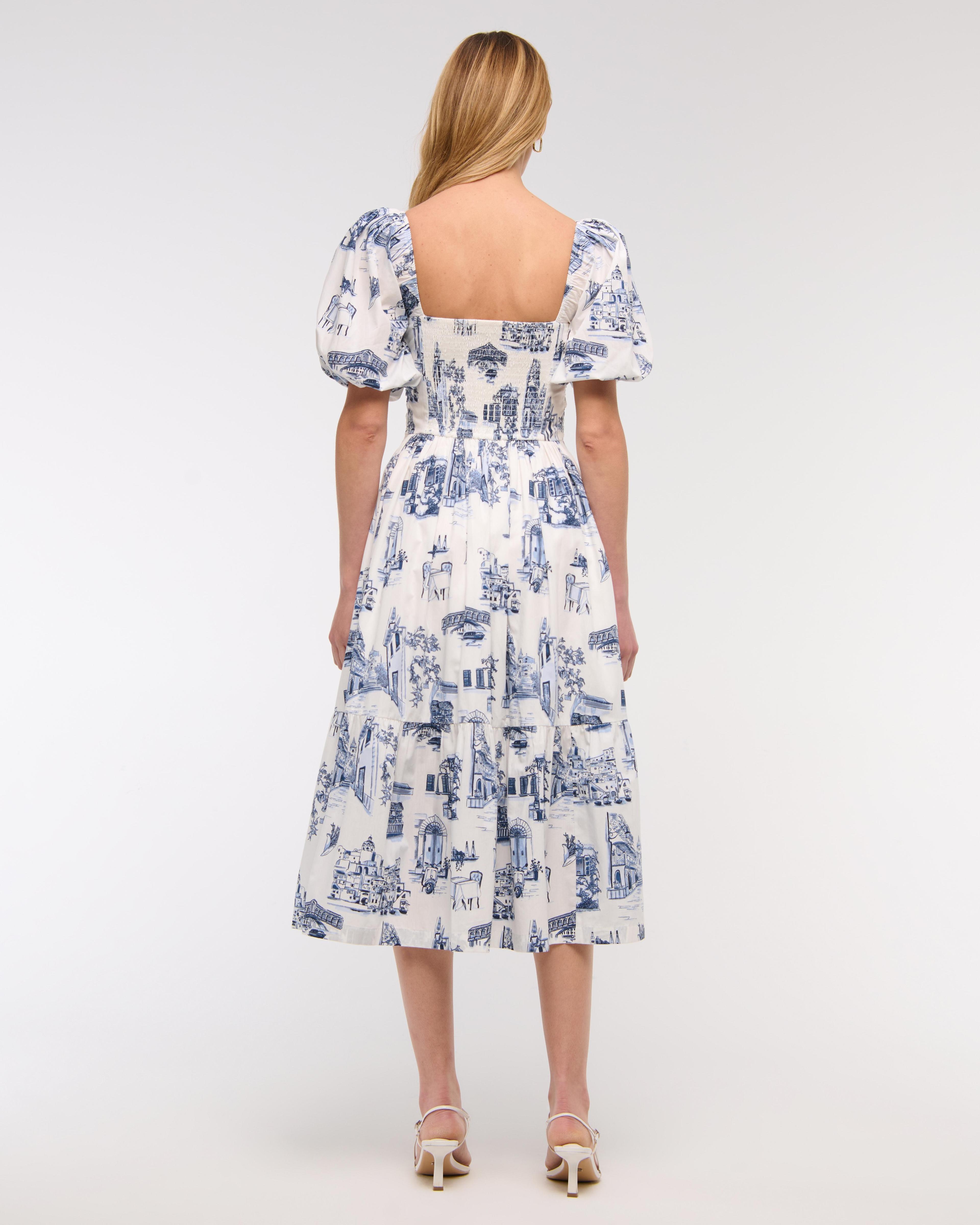 The A&F Emerson Poplin Puff Sleeve Midi Dress Product Image